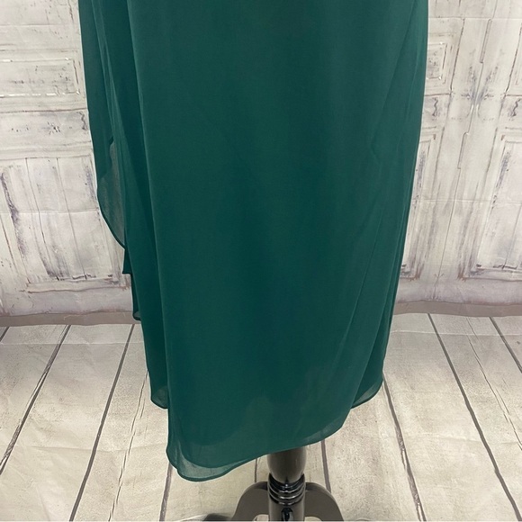 NEW Lauren Ralph Lauren Solid Green Chiffon Velvet One Shoulder Cocktail Dress - Picture 6 of 12